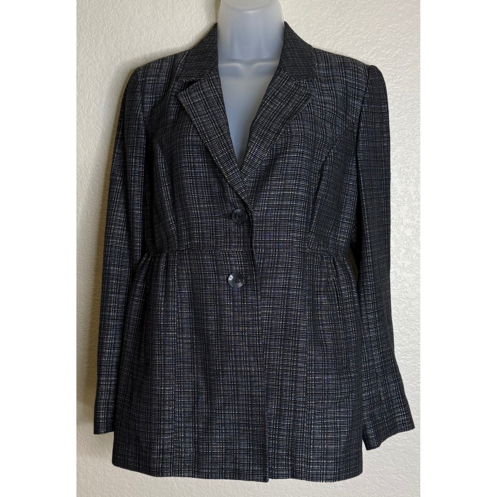 J. Jill Womens 6 Blazer Black White Textured Empire Waist Peplum Tweed Jacket